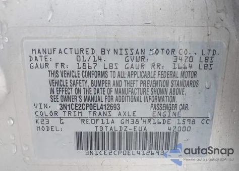 2014 Nissan Versa Note S (Sr)/S Plus/Sv z USA, uszkodzony, nr VIN 3N1CE2CP0EL412693